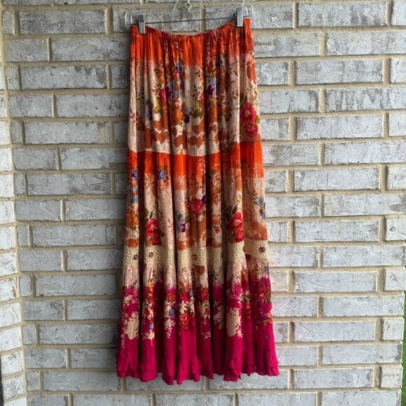 Forbidden Colorful Floral Tiered Crochet Beads Boho Skirt Women's Size M - Picture 1 of 6